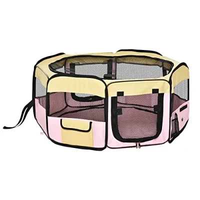 Image of PawHut Fabric Pet Dog Cat Puppy Playpen Rabbit Guinea Pig Play Pen in Pink Small L37 x H37cm D90cm