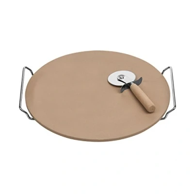 Image of Premier Housewares Pizza Stone and Cutter Set, Stoneware Board/Chrome Stand, 4 x 35 33 cm, Natural