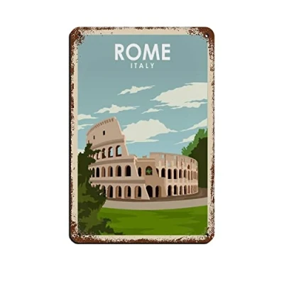 Image of AZOLID Vintage Metal Tin Signs Rome Italy Travel Poster Wall Decor Office Cafe Bathroom Badroom 14x20CM