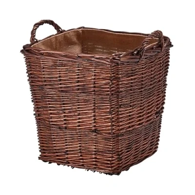 Image of Wovenhill Medium Square Log Basket Handmade Bronze Wicker Storage Box W36 x D36 H48cm