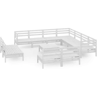Image of vidaXL 12 Piece Garden Lounge Set Solid Wood Pine White