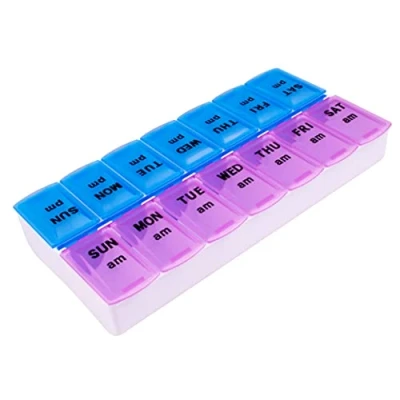 Image of Apex Twice a Day Weekly Pill Organizer, 2 Times Color Coded, Easy Open, See Through Lids, Organize Medication or Vitamins by AM, PM Morning and Bedtime