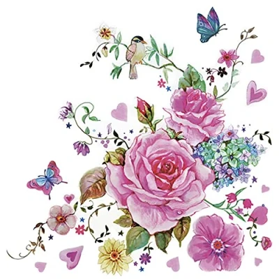 Image of DAISY 3 Ply Spring Flowers Tissue Paper Napkins Serviettes for Decoupage Lunch 33cm x Pack of 20 (Drawn Roses with Butterflies)