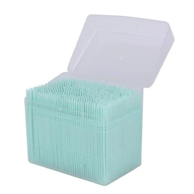 Image of Disposable Plastic Toothpick Dental Flossers Picks Portable Practical Oral with Clear Case 1100Pcs Double Head Soft Interdental Teeth Cleaning Brush Tool Stick Blue