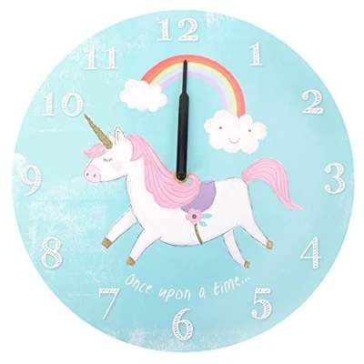 Image of Something Different Round Unicorn Clock, MDF, Blue, 33.8 x 1 cm