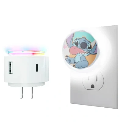 Image of Disney Lilo and Stitch Light Touch LED Night with USB Charging Nightlight 6 Settings, 2.0 Type C Ports Gifts for Girls, Adults Fans of Stuff…