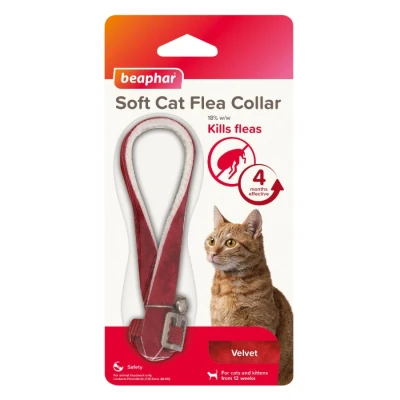 Image of Beaphar, Soft Flea Collar For Cats, Kills Fleas up to 4 Months, Veterinary Medicine, Adjustable With Safety Mechanism, Cats From 12 Weeks of Age, 1 x Velvet Collar, Colours May Vary
