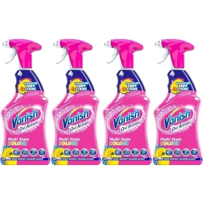 Image of Vanish Oxi Action Pre Treat Spray 500ml Pack of 4 x Colour Fabric Stain Remover