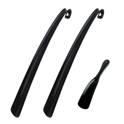 Image of SYEYCW 3 Pcs Black Plastic Shoe Horn, Universal Shoehorn Long Handled 42cm &amp; Small Horns 19.5cm, Lazy Helper, Suitable for All Shoes, Boots, Trainers, Seniors, Kids, Men, Women