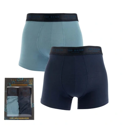 Image of Ted Baker Mens 2 Pack of Modal Trunks in blue navy Cotton Size Small
