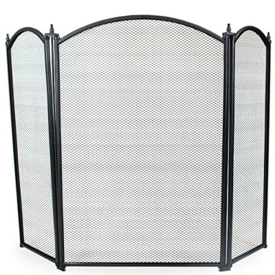 Image of Simpa® Oakley 3 Panel Folding Fire Guard Place Screen Spark Flame Curved Top Design, Black