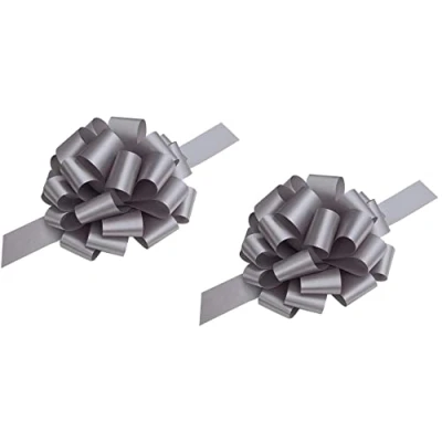Image of indigo Pack of 2 Large 50mm Pull Bows Christmas, Valentines, Weddings, Gifts Venue Decorations Ribbons (Silver)