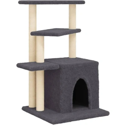 Image of vidaXL Dark Grey Cat Tree Plush Multi Level Kitty Tower/Climber with Sisal Scratching Posts &amp; Condo, for Scratching/Playing/Sleeping