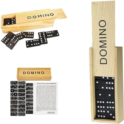 Image of 28 Pieces Classic Retro Domino Game, 6&quot; Double Six Dominoes for children in Wooden Gift Box Adults (Pack 2)