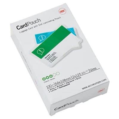 Image of GBC 3740433 Gloss Card Laminating Pouches, Pack of 100,Transparent,64x108mm 2x125 Micron