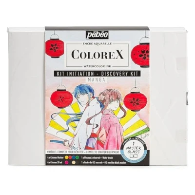 Image of Pebeo Manga Drawing &amp; Illustration Kit Pébéo Watercolour Ink 4 Colours 20 ml and Colorex Marker, Détails en Description, Non Applicable