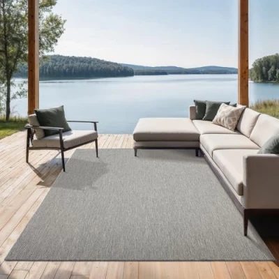 Image of the carpet Mistra Robust Outdoor Rug, Modern, Weatherproof and UV Resistant, for Balcony, Patio Conservatory, But Also Suitable Kitchen or Dining Room, Grey, 120 x 170 cm