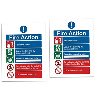 Image of RubiGo Fire Action Notice Sign, 2PK 20x15cm, Exit Sign High Gloss Self Adhesive Sticker Safety Signs Signage Stickers Escape (2)