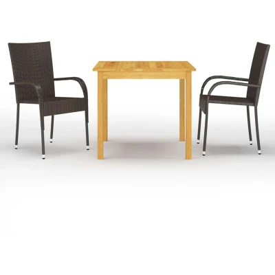 Image of vidaXL 3 Piece Garden Dining Set Brown