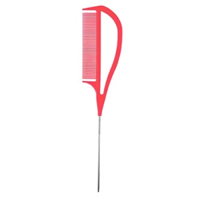Image of ABC Hair Rat Tail Pin Comb Resistant Anti Static Stainless Steel Bucket Lift (Pink)