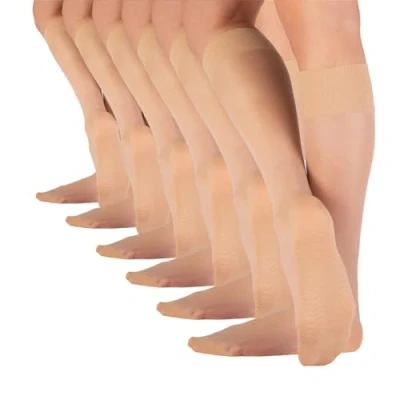 Image of CALZITALY 6 PAIRS Sheer Knee High Socks with Microfiber Massage Sole Skin, Black, Blue 20 DEN Made in Italy (6 SKIN)