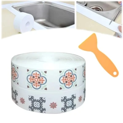 Image of Snrtevu Magic Peel &amp; Stick Self Adhesive Caulk Tape Strip, and Caulk, Waterproof Adhesive, Bath Sealant Strip for Decorating Kitchen, Bathroom, Toilet (STYLE13)