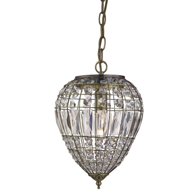 Image of Pineapple 1 Light Ceiling Drop Pendant Antique Brass with Glass Crystals, E14