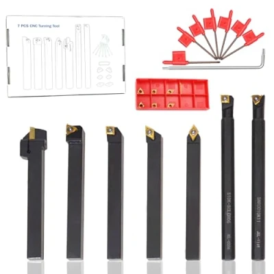 Image of Lathe Turning Tool Set 10mm Shank 7Pcs Tools Boring Bar Holder Carbide Metal for Grooving Threading with Inserts