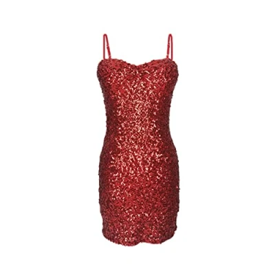 Image of Grouptap Latin womens camisole dress girls salsa samba sleeve less sequin sparkle dance party wear (UK Women 4/6/8/10) (Red)