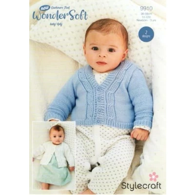 Image of Stylecraft Baby 4 Ply Knitting Pattern 9910 Cardigans (2 Designs)