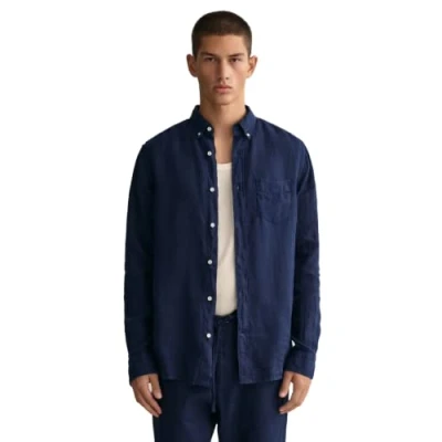 Image of Gant Mens Regular Ut Garment Dyed Linen Shirt in Navy Size X Large
