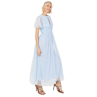 Image of Anaya with Love Ladies Midaxi Dress for Women High Waist Keyhole Short Flutter Sleeve Crew Neckline Wedding Guest Bridesmaids Prom Light Blue Size 28