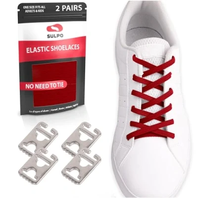 Image of SULPO 2 pairs Elastic laces with metal tip without ties No tie shoe adult and kids for trainers, sneakers, work sports shoes One Size Adjustable