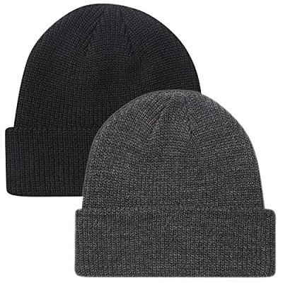 Image of Paladoo Beanie Hat Knit Ski Cap Fisherman for Men Women, 2pack Black/Grey Heather, One Size