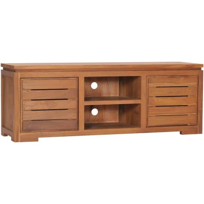 Image of vidaXL Solid Teak Wood TV Cabinet Colonial Rustic Style Great Storage with Two Doors and Compartments Durable Long lasting Kind to Environment Brown