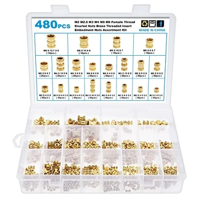 Image of Gueenky 480PCS Threaded Inserts 3D Printer, M2 M2.5 M3 M4 M5 M6 Knurled Brass Heat for Printer Plastic Parts