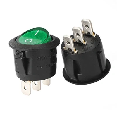 Image of Sourcingmap 10Pcs AC 250V/10A 125V/12A Green Lamp 3 Terminal SPST 2 Position Round Push Button On/Off Backlit Rocker Toggle Mini Switch