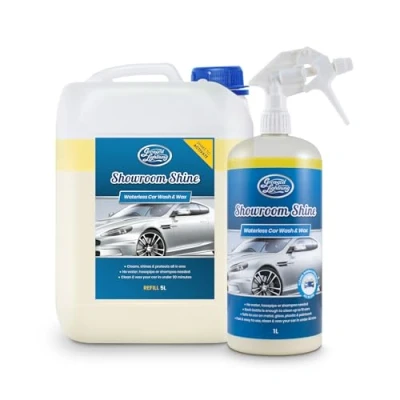 Image of Greased Lightning Showroom Shine Waterless Car Wash and Wax, Super Easy Fast, No Water, Premium Shine, Protects Cleans, Suitable for Cars, Caravans, Motorbikes 5 Litre Refill Plus 1