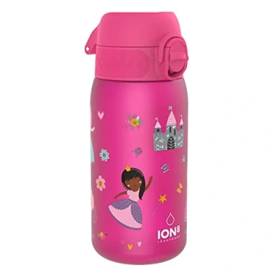 Image of Ion8 Kids Water Bottle, 350 ml/12 oz, Leak Proof, Easy to Open, Secure Lock, Dishwasher Safe, BPA Free, Carry Handle, Hygienic Flip Cover, Clean, Odour Carbon Neutral, Princess Design