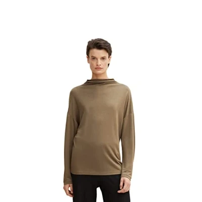 Image of TOM TAILOR Ladie&#039;s 1035810 Basic Sweatshirt with Collar, 18123 Tarmac Khaki, XS
