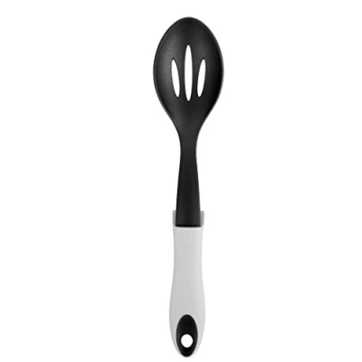 Image of Chef Aid Black Nylon Slotted Spoon with Rest and Grip Handle, Ideal for use Non stick Kitchenware, Grey, 4.7 x 7 39 cm