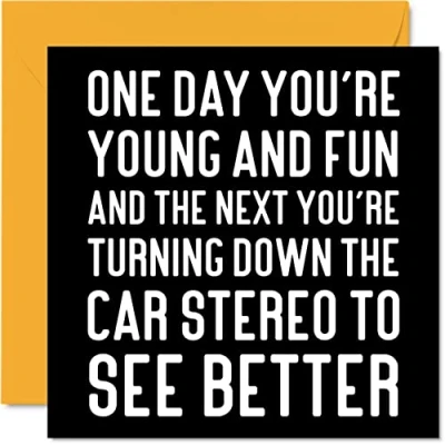 Image of Funny Birthday Cards for Women Men Car Stereo Rude Her Him Mum Dad Brother Sister Friend Colleague, 145mm x Joke Humour Banter Bday Greeting