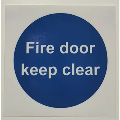 Image of Fire door keep clear safety sign Self adhesive sticker 100mm x