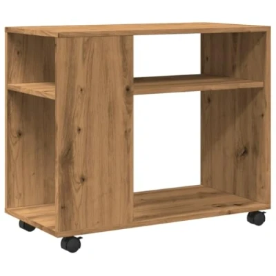 Image of vidaXL Side Table with Wheels End Tea Table, Rectangular, Engineered Wood, Artisian Oak Finish, for Living Room, Bedroom, Kitchen, 70x35x60 cm, 20kg per Shelf, Lockable Swivel