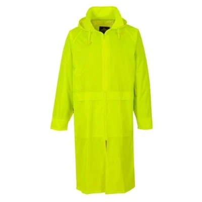 Image of Portwest S438 Men&#039;s Waterproof Raincoat Lightweight Long Rain Jacket with Hood and Pockets Yellow, X Large