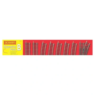 Image of Hornby R8222 OO Gauge Track Extension Pack B Extra Pieces for Model Railway Sets, Train Pieces, Includes Straights, Curves, Right Hand Point &amp; Buffer Stop Scale 1:76