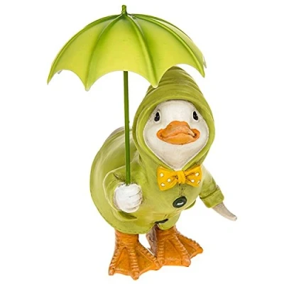 Image of Puddle Duck Squatting with Green Umbrella Ornament