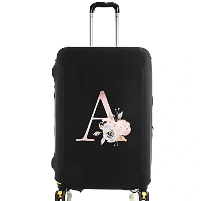 Image of initial letter Printed Design Travel Trolley Case Cover Protector Washable Suitcase Luggage Storage Covers for 18 28 inch (S (18 21 Luggage), Pink Flower A)