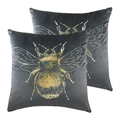 Image of Evans Lichfield Goldbee Twin Pack Polyester Filled Cushions, Grey, 43 x 43cm