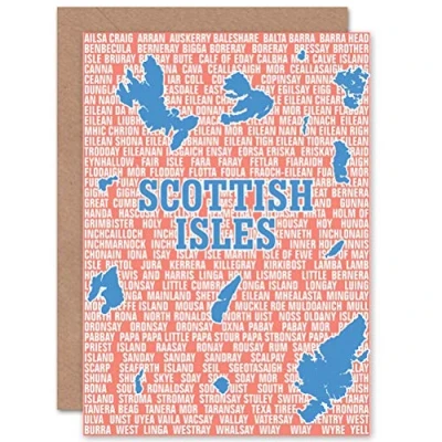 Image of Wee Blue Coo Map Scotland Scottish Islands Isles Names Sealed Greeting Card Plus Envelope Blank inside
